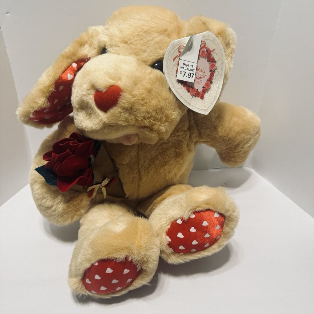 Dandee Valentine's Day Puppy Dog Plush 15" Vintage 90s Walmart satin ears